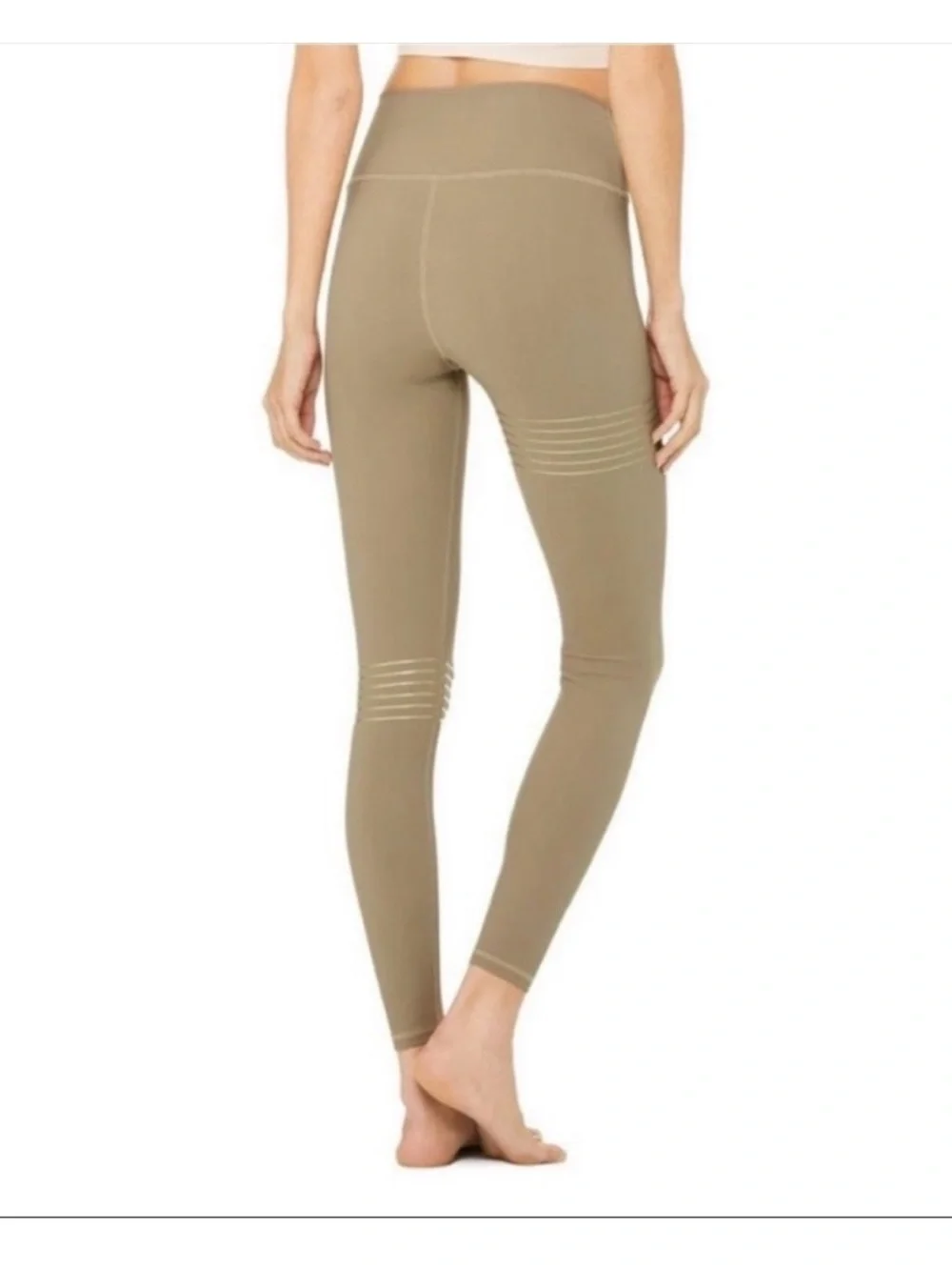 Alo Yoga Vapor Legging Taupe Gravel GOLD SYMBOL Stripe High Waist size XXS 28”